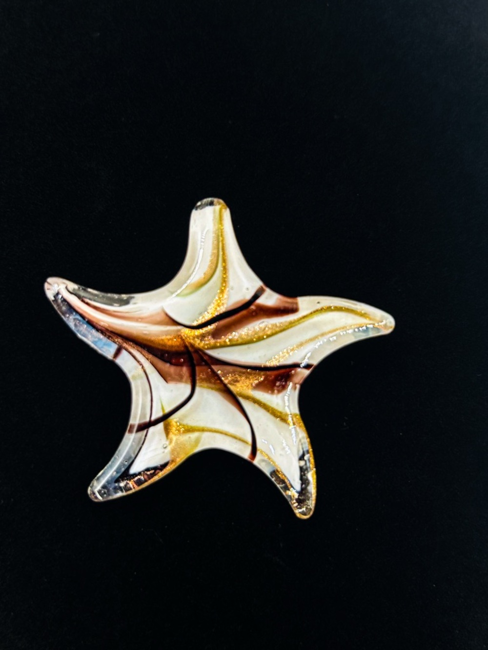 Vintage Murano Style Art Glass Star Pendant, Aventurine Gold Sparkle Glass Star